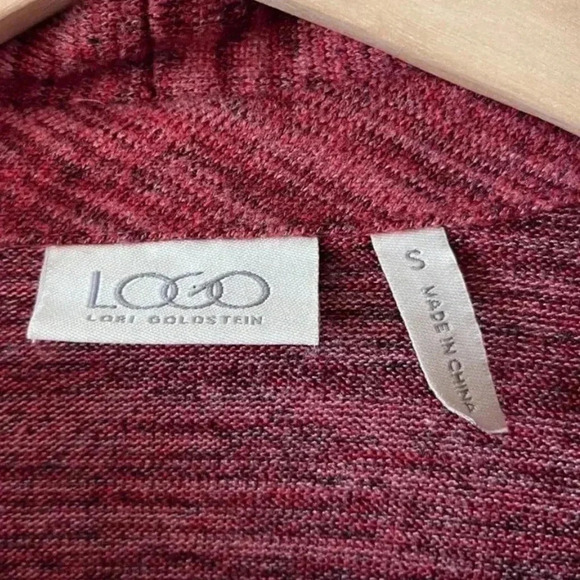 LOGO Lori Goldstein Sweater Size Small
Burgundy Wine Red Knit Faux Suede Sleeves - Picture 8 of 9